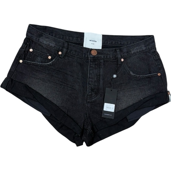 One Teaspoon Worn Black Bandit Denim Shorts - Size 31 NWT - Picture 1 of 12